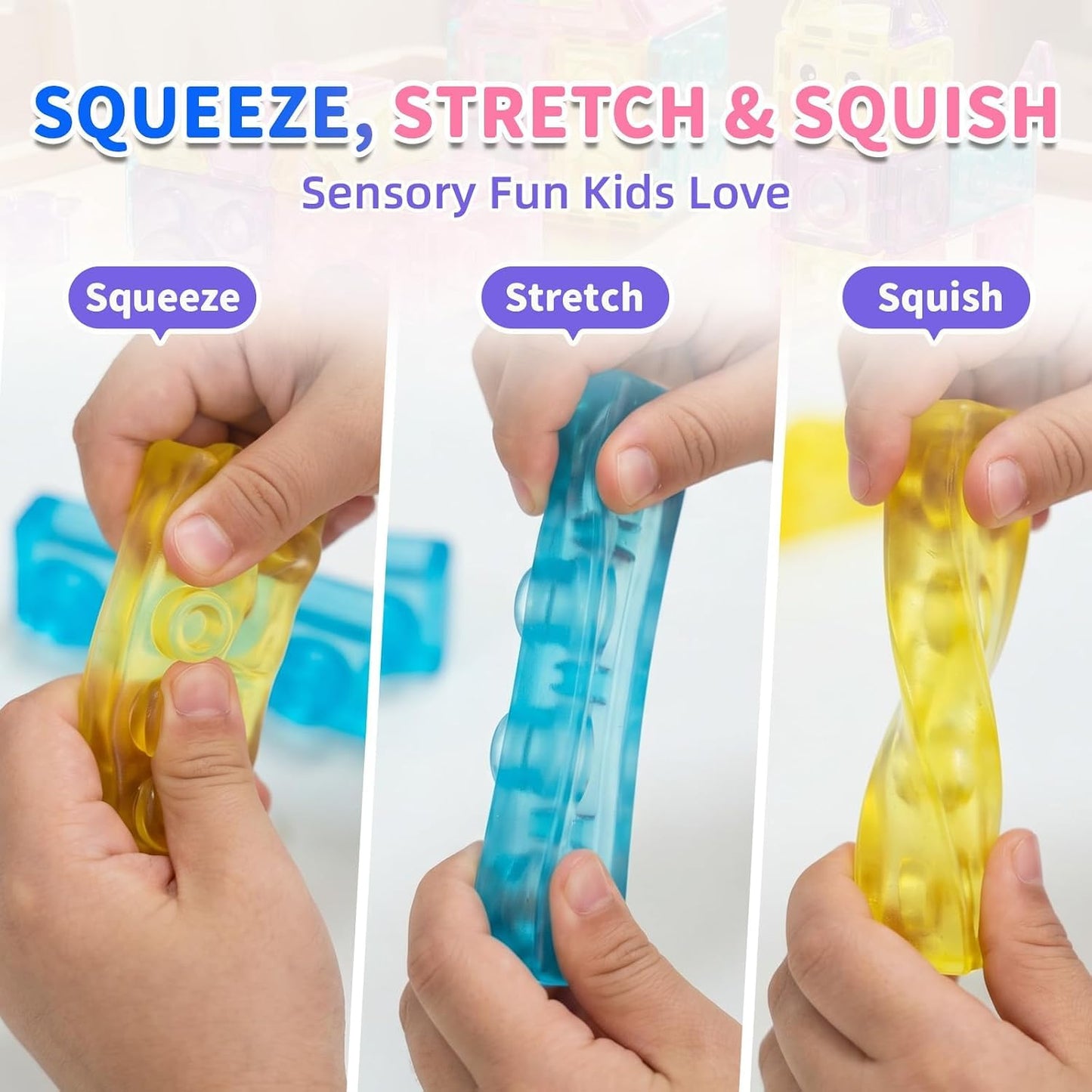 40 PCS Magic Gummy Building Blocks for Kids 3+ Years, Soft Stretchable Squeezable Transparent Sensory Stacking Construction Blocks, Montessori STEM Learning Brick Toy Gift for Boys & Girls