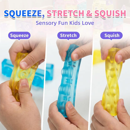 40 PCS Magic Gummy Building Blocks for Kids 3+ Years, Soft Stretchable Squeezable Transparent Sensory Stacking Construction Blocks, Montessori STEM Learning Brick Toy Gift for Boys & Girls