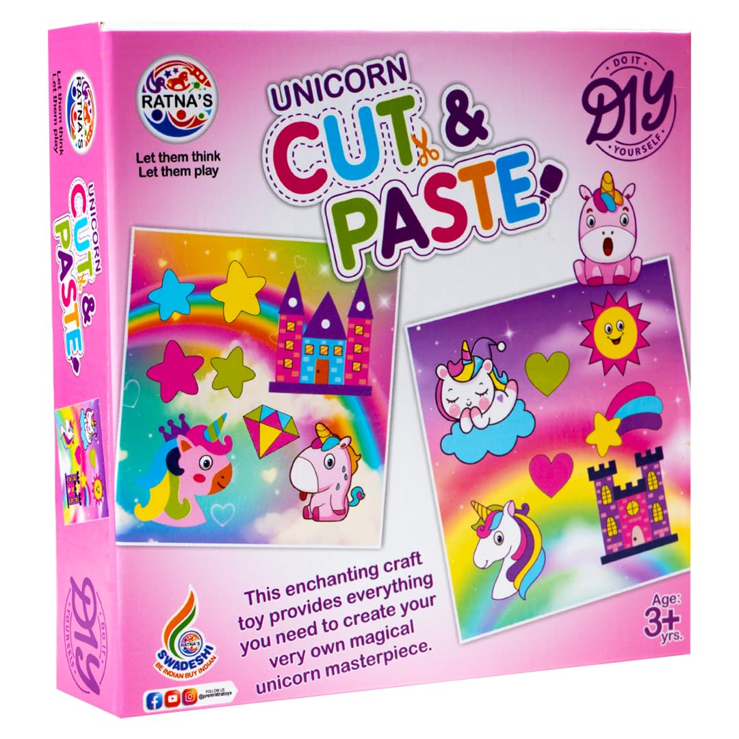 RATNA'S Unicorn Cut & Paste Art & Craft DIY Kit Preschool Activity for Kids & Toddllers