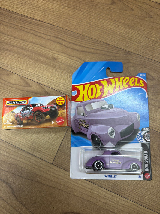 SINGLE HOT WHEELS CAR 41 WILLYS and DNK70 (MATCHBOX PWR GBRS HERITAGE)-  2015 HONDA RIDGELINE