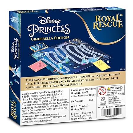 Disney Princess Cinderella Edition Royal Rescue Board Game | Roll The Die: Fun Board Game with Cards and Riddles and for Kids