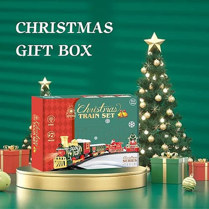 Christmas Rail Train Set, with Realistic Sound, Lighting, Tracks, Train Toys, 1 Locomotive+3 Carriages, Suitable for Children, Boys, and Girls 4+ Years Old (No Smokes)