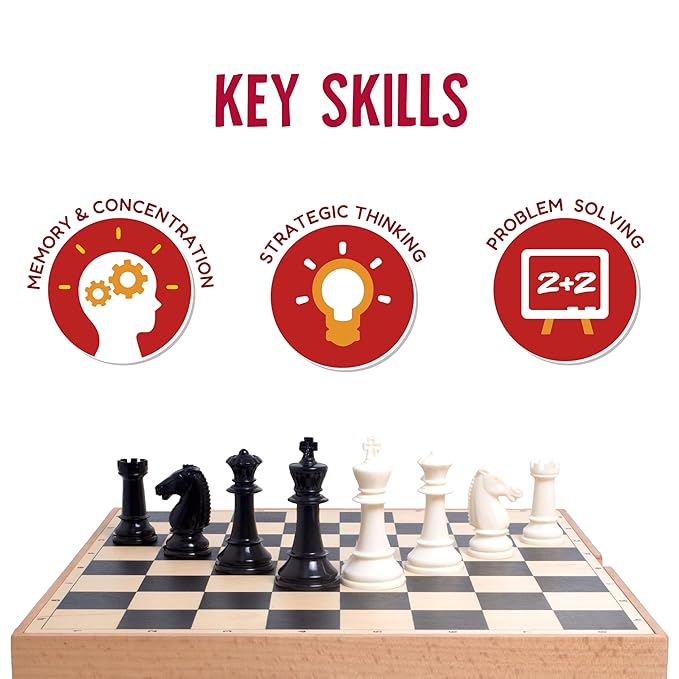 Funskool Games, Deluxe Chess, Wooden Set, War & Strategy, Family Games, Strategy Board Games, Toys for Kids, Wooden Board with Storage Box, Adults & Family, 2 Players, Ages 7 and Above, Multicolour