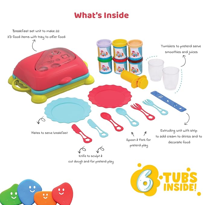 Fundough Funskool Breakfast Set, Play Set for Kid, 6 Colorful Tubs of 50g Each (300g Total), Learning, Fun & Engaging Activity, Multicolour, Gift Set for Kids, Age 3+ Years