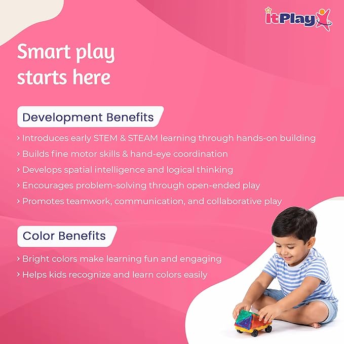 ITPlay Magnetic Tiles 20 Pcs Building Set for Kids | STEM & STEAM Learning Toy | Strong Magnetic Tiles | 2D & 3D Construction Shapes | Safe BPA-Free Educational Toys | Creative Play Set | Age 3+