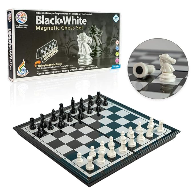 RATNA'S Black & White Magnetic Chess Set for All Ages