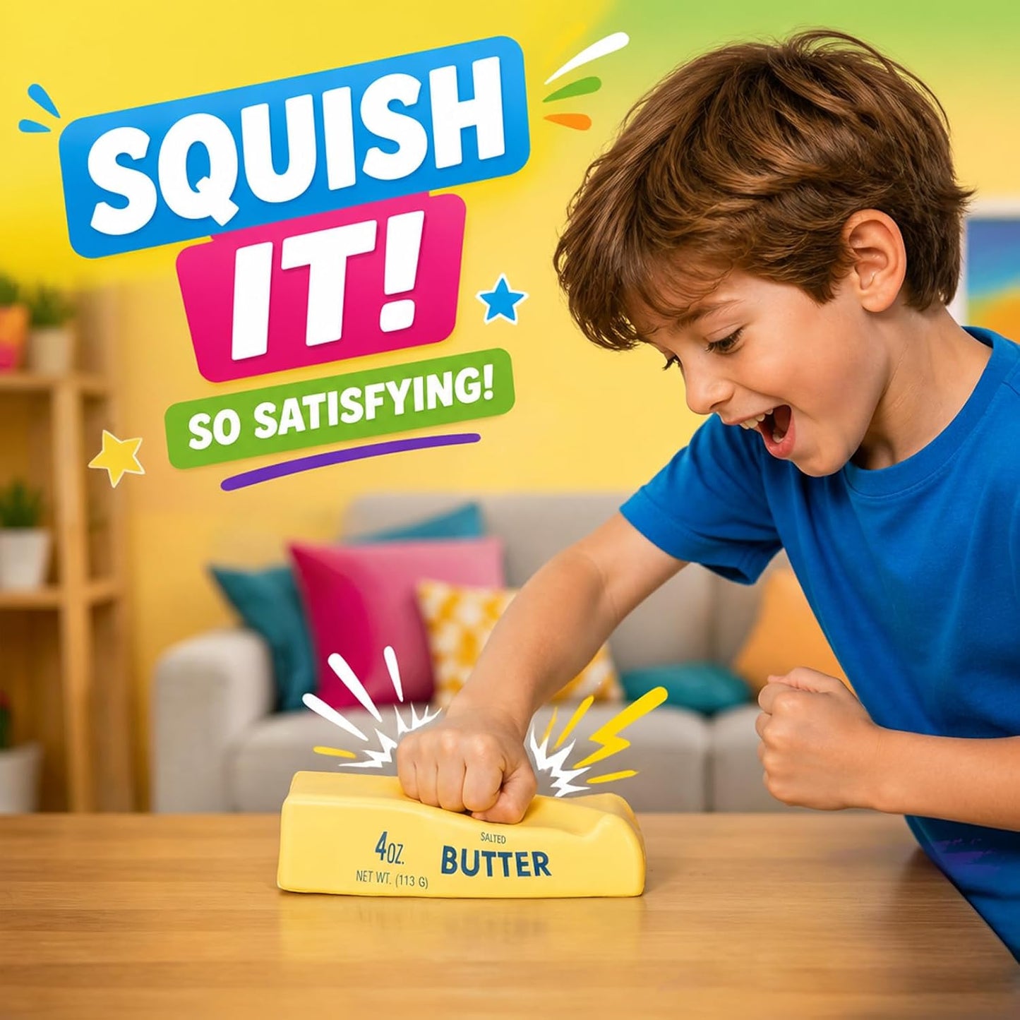 Butter Squishy Toy, Soft Slow Rising Squeeze Butter Squishy, Realistic Texture Sensory Play Toy, Fun Desk Toy for Kids, Teens & Adults (Small)