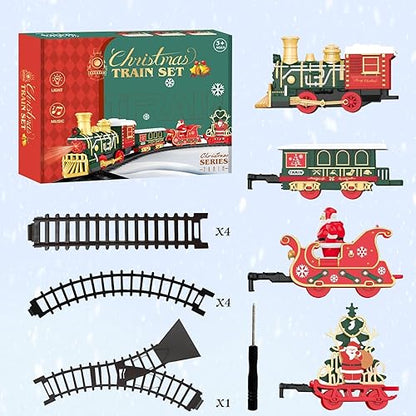 Christmas Rail Train Set, with Realistic Sound, Lighting, Tracks, Train Toys, 1 Locomotive+3 Carriages, Suitable for Children, Boys, and Girls 4+ Years Old (No Smokes)