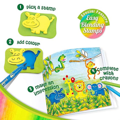 Imagimake Stamp Art - Animal Kingdom - DIY Kids Colouring Book Set - for Boys and Girls 3 Years+, Multicolor
