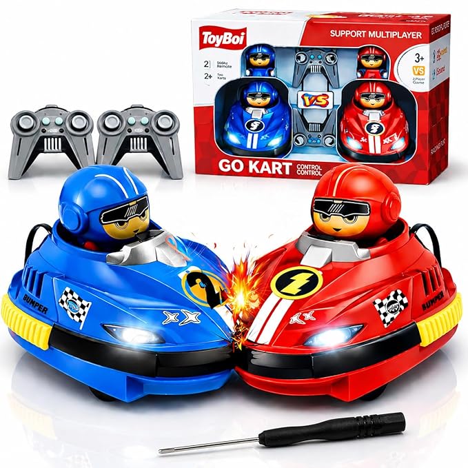 RC Bumper Cars Set for Kids – 2 Player RC Go Kart Battle Dashing Cars, 360° Rotating, Colorful LED Lights & Music, Rechargeable USB 2.4GHz,Racing Toy Ages 3+, Birthday Gift Boys Girls