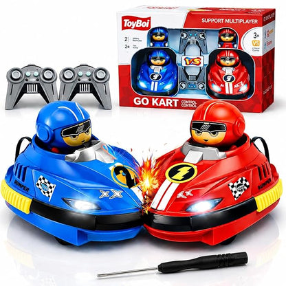RC Bumper Cars Set for Kids – 2 Player RC Go Kart Battle Dashing Cars, 360° Rotating, Colorful LED Lights & Music, Rechargeable USB 2.4GHz,Racing Toy Ages 3+, Birthday Gift Boys Girls