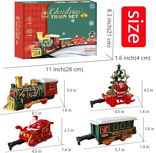 Christmas Rail Train Set, with Realistic Sound, Lighting, Tracks, Train Toys, 1 Locomotive+3 Carriages, Suitable for Children, Boys, and Girls 4+ Years Old (No Smokes)