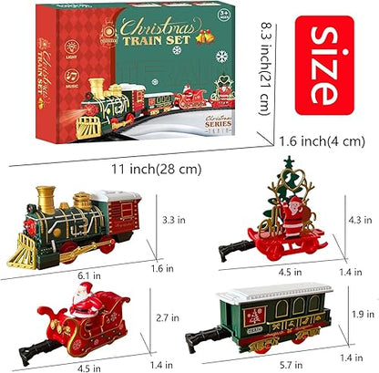Christmas Rail Train Set, with Realistic Sound, Lighting, Tracks, Train Toys, 1 Locomotive+3 Carriages, Suitable for Children, Boys, and Girls 4+ Years Old (No Smokes)