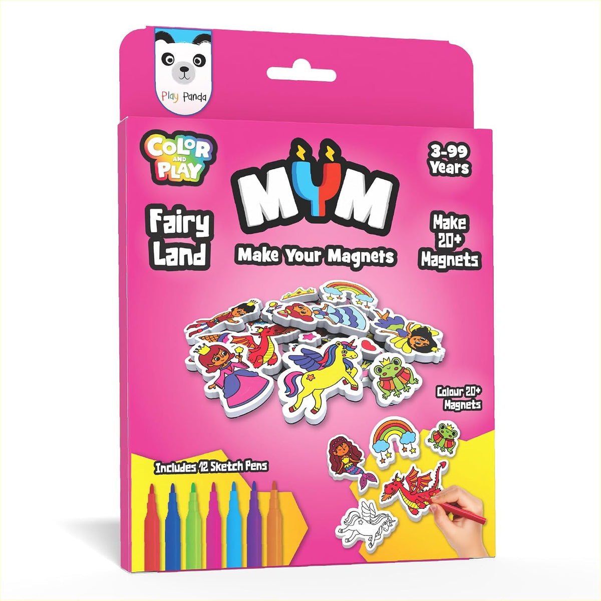 Play Panda MYM Colour & Play Fun Craft Kit for Kids | Make 20+ Fridge Magnets | DIY Craft & Colouring Activity