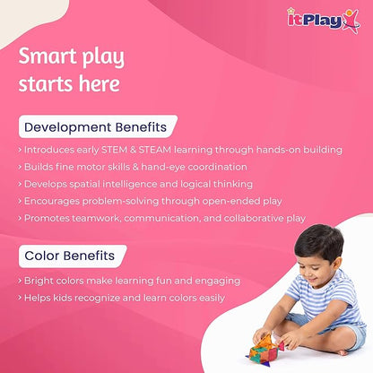 ITPlay Magnetic Tiles 34 Pcs Building Set for Kids | STEM & STEAM Learning Toy | Strong Magnetic Tiles | 2D & 3D Construction Shapes | Safe BPA-Free Educational Toys | Creative Play Set | Age 3+