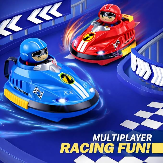 RC Bumper Cars Set for Kids – 2 Player RC Go Kart Battle Dashing Cars, 360° Rotating, Colorful LED Lights & Music, Rechargeable USB 2.4GHz,Racing Toy Ages 3+, Birthday Gift Boys Girls