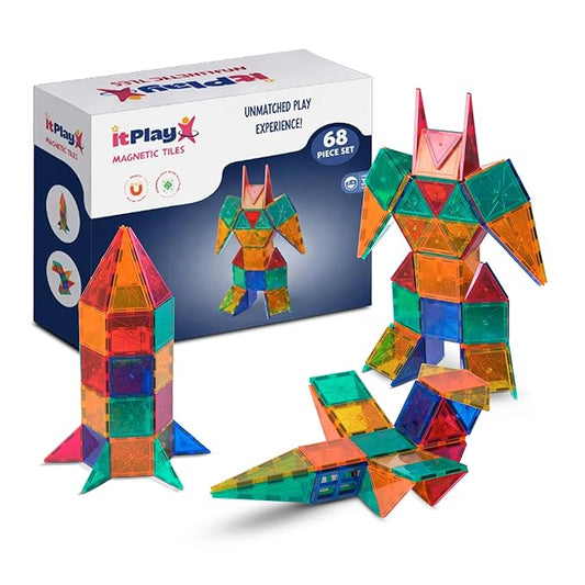 ITPlay Magnetic Tiles 68 Pcs Building Set for Kids | STEM & STEAM Learning Toy | Strong Magnetic Tiles | 2D & 3D Construction Shapes | Safe BPA-Free Educational Toys | Creative Play Set | Age 3+