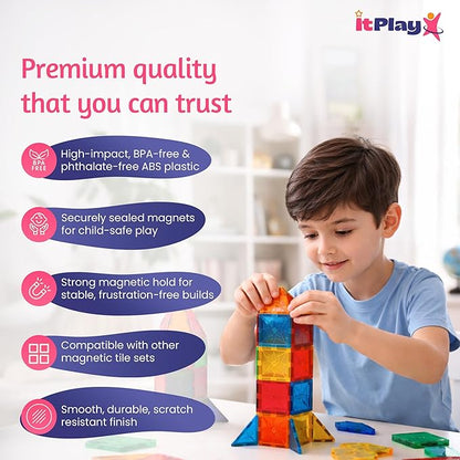ITPlay Magnetic Tiles 68 Pcs Building Set for Kids | STEM & STEAM Learning Toy | Strong Magnetic Tiles | 2D & 3D Construction Shapes | Safe BPA-Free Educational Toys | Creative Play Set | Age 3+