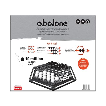 Funskool Abalone, Strategy Game, Board Game for Kids, Adults, Educational, 2 Players, 24 Black & White Marbles