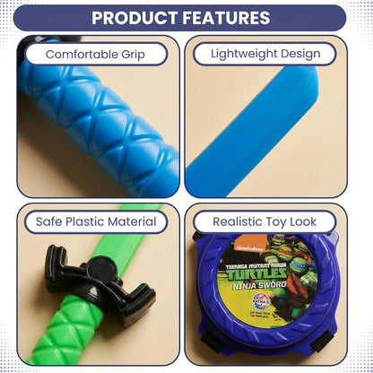 Ratna's Ninja Turtles Sword Set with Holder, Length 37 cm - Lightweight and Durable, Battle Action Sword Toys for Kids, Safe Plastic Pretend Play Toy Weapon for Kids Ages 4+ Years