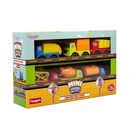 Funskool Giggles - Mini Vehicles-Construction Series Gift Pack of 6