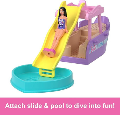 Barbie Mini Barbieland Color Changing Boat with Water for Minifigures with Small Brunette Doll and Slide, Toy +4 Years