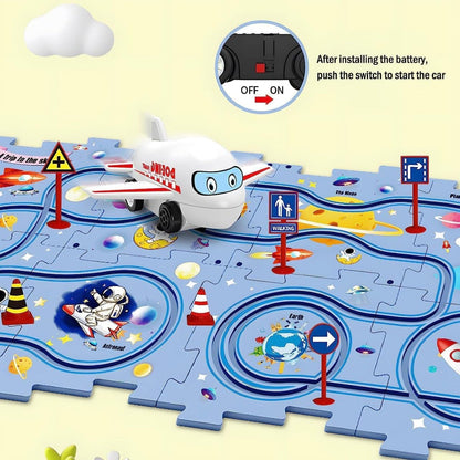 13 PCS Rail Car Puzzle Track Set for Kids with A Cute Vehicle Toddler Puzzle Track Play Set- Critical Thinking Educational Toys for 3-5 Year Old Boys Girls (Multi-Design)