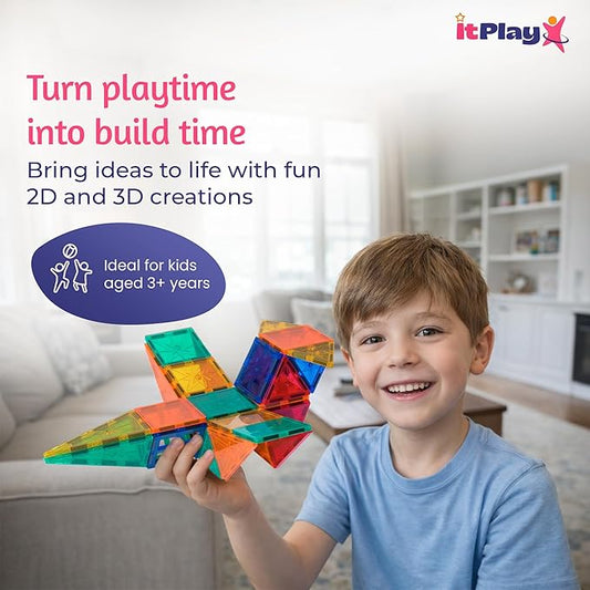 ITPlay Magnetic Tiles 59 Pcs Building Set for Kids | STEM & STEAM Learning Toy | Strong Magnetic Tiles | 2D & 3D Construction Shapes | Safe BPA-Free Educational Toys | Creative Play Set | Age 3+
