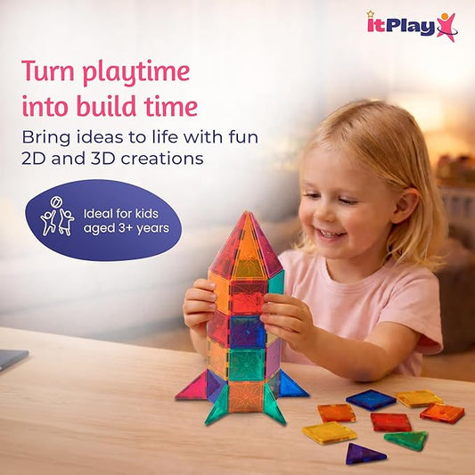 ITPlay Magnetic Tiles 68 Pcs Building Set for Kids | STEM & STEAM Learning Toy | Strong Magnetic Tiles | 2D & 3D Construction Shapes | Safe BPA-Free Educational Toys | Creative Play Set | Age 3+