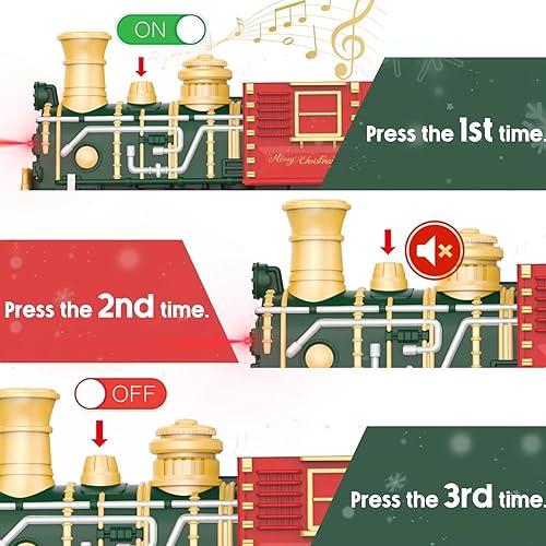 Christmas Rail Train Set, with Realistic Sound, Lighting, Tracks, Train Toys, 1 Locomotive+3 Carriages, Suitable for Children, Boys, and Girls 4+ Years Old (No Smokes)