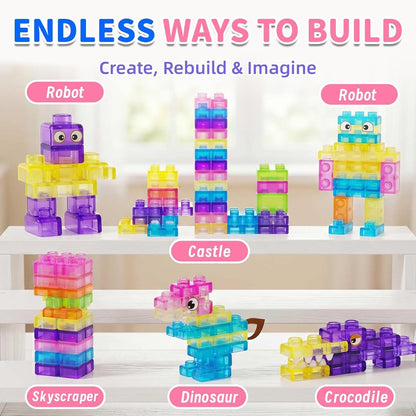40 PCS Magic Gummy Building Blocks for Kids 3+ Years, Soft Stretchable Squeezable Transparent Sensory Stacking Construction Blocks, Montessori STEM Learning Brick Toy Gift for Boys & Girls