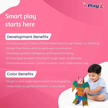 ITPlay Magnetic Tiles 68 Pcs Building Set for Kids | STEM & STEAM Learning Toy | Strong Magnetic Tiles | 2D & 3D Construction Shapes | Safe BPA-Free Educational Toys | Creative Play Set | Age 3+