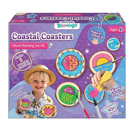 Bloomingo Art & Craft Kit for  Coastal Coasters - Wood Painting Art Kit