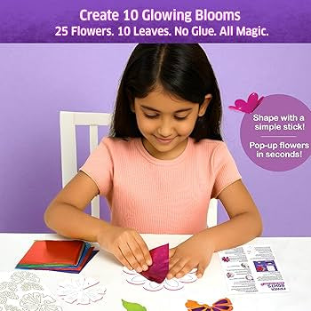 Chalk and Chuckles Flower Lights- DIY 3D Foil Art and Craft Kit for Girls 9-12, Make LED String with 10 Bulbs, Mess Free Festival Activity & Diwali Room Decor, Birthday Gift for Kids Age 8+