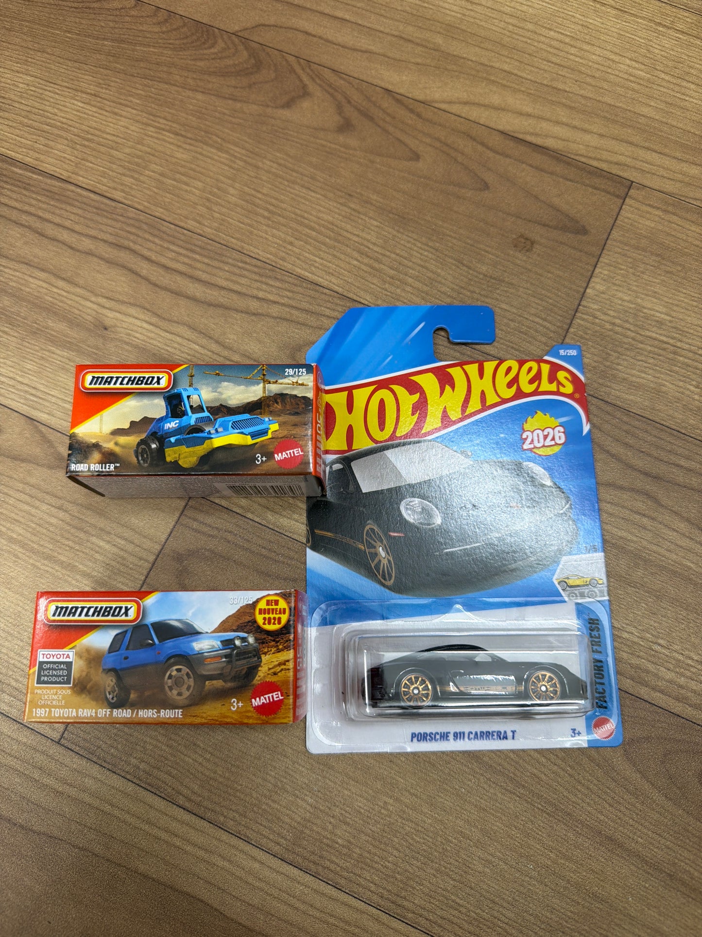 SINGLE HOT WHEELS CAR PORSCHE 911 CARRERA T and DNK70 (MATCHBOX PWR GBRS HERITAGE)-  1997 TOYOTA RAV4 OFF ROAD/ HORS- ROUTE and Road Roller
