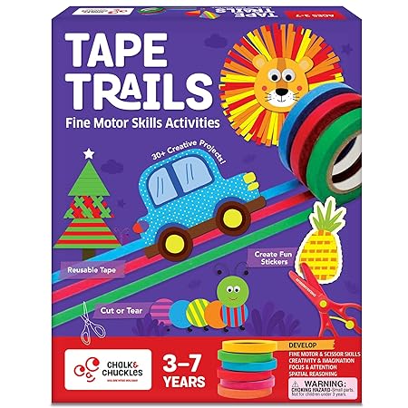 Chalk & Chuckles Tape Trails Art and Craft Kit for Kids – 30+ Mess-Free Tape and Sticker Art Projects