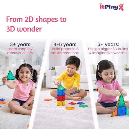 ITPlay Magnetic Tiles 20 Pcs Building Set for Kids | STEM & STEAM Learning Toy | Strong Magnetic Tiles | 2D & 3D Construction Shapes | Safe BPA-Free Educational Toys | Creative Play Set | Age 3+
