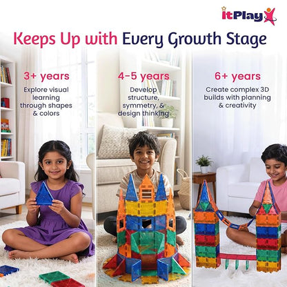 ITPlay Magnetic Tiles 117 Pcs Building Set for Kids | STEM & STEAM Learning Toy | Strong Magnetic Tiles | 2D & 3D Construction Shapes | Safe BPA-Free Educational Toys | Creative Play Set | Age 3+