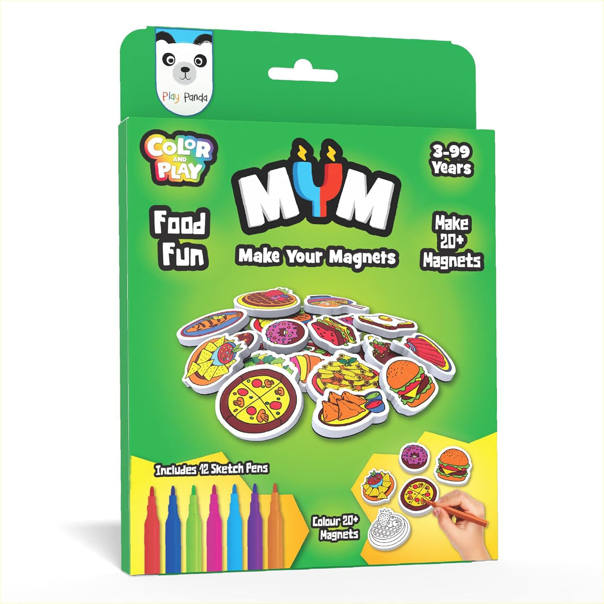 Play Panda MYM Colour & Play Fun Craft Kit for Kids | Make 20+ Fridge Magnets | DIY Craft & Colouring Activity