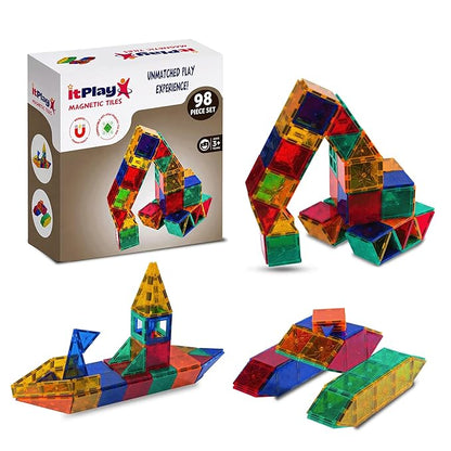 ITPlay Magnetic Tiles 98 Pcs Building Set for Kids | STEM & STEAM Learning Toy | Strong Magnetic Tiles | 2D & 3D Construction Shapes | Safe BPA-Free Educational Toys | Creative Play Set | Age 3+