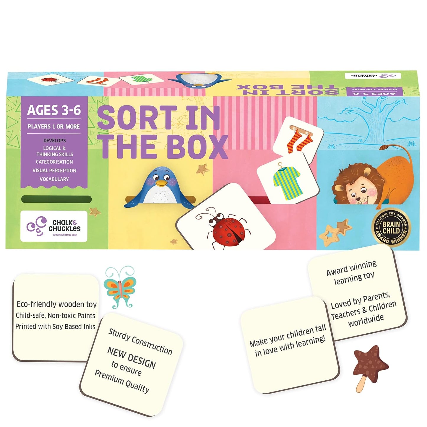 Chalk and Chuckles Sort in the Box- Montessori Sorting & Matching Game for Kids Ages 3-6, Learn Animals, Shapes & Patterns, Educational & Learning Toy for Toddler & Preschooler, Gift for Boys & Girls