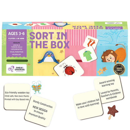 Chalk and Chuckles Sort in the Box- Montessori Sorting & Matching Game for Kids Ages 3-6, Learn Animals, Shapes & Patterns, Educational & Learning Toy for Toddler & Preschooler, Gift for Boys & Girls