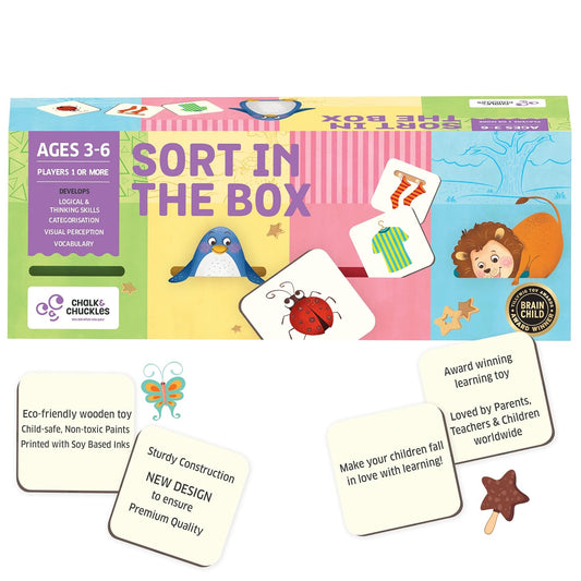 Chalk and Chuckles Sort in the Box- Montessori Sorting & Matching Game for Kids Ages 3-6, Learn Animals, Shapes & Patterns, Educational & Learning Toy for Toddler & Preschooler, Gift for Boys & Girls