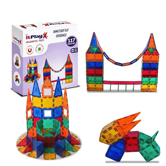 ITPlay Magnetic Tiles 117 Pcs Building Set for Kids | STEM & STEAM Learning Toy | Strong Magnetic Tiles | 2D & 3D Construction Shapes | Safe BPA-Free Educational Toys | Creative Play Set | Age 3+