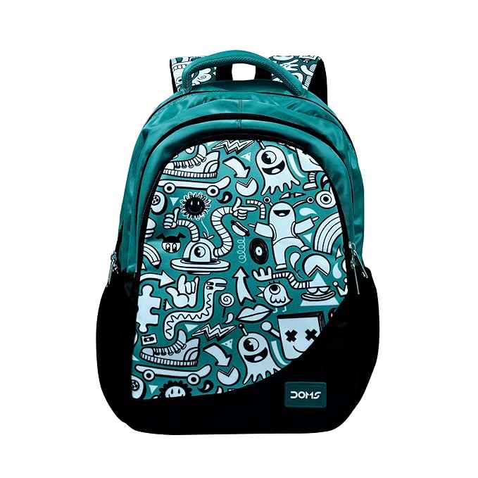DOMS Waterproof Doodle Print School Bag for Kids & Teens – Stylish Cartoon Design