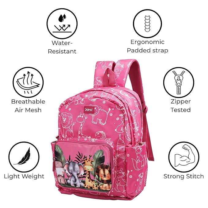 DOMS Jungle Series Kids Backpack – Cute Animal Print