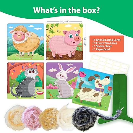Chalk and Chuckles Lace Art Furry Animals, Develop Fine Motor Skills, Lacing Activity for Kids,