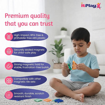 ITPlay Magnetic Tiles 20 Pcs Building Set for Kids | STEM & STEAM Learning Toy | Strong Magnetic Tiles | 2D & 3D Construction Shapes | Safe BPA-Free Educational Toys | Creative Play Set | Age 3+