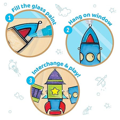 Imagimake Window Art - Rocket - 16 Pieces Glass Painting Set - Astronaut, Rover, Space Designs - Craft Kit for Boys & Girls 5 Years & Above, Multicolor