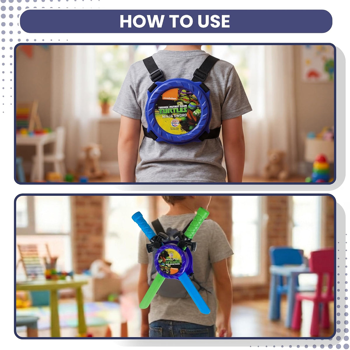 Ratna's Ninja Turtles Sword Set with Holder, Length 37 cm - Lightweight and Durable, Battle Action Sword Toys for Kids, Safe Plastic Pretend Play Toy Weapon for Kids Ages 4+ Years